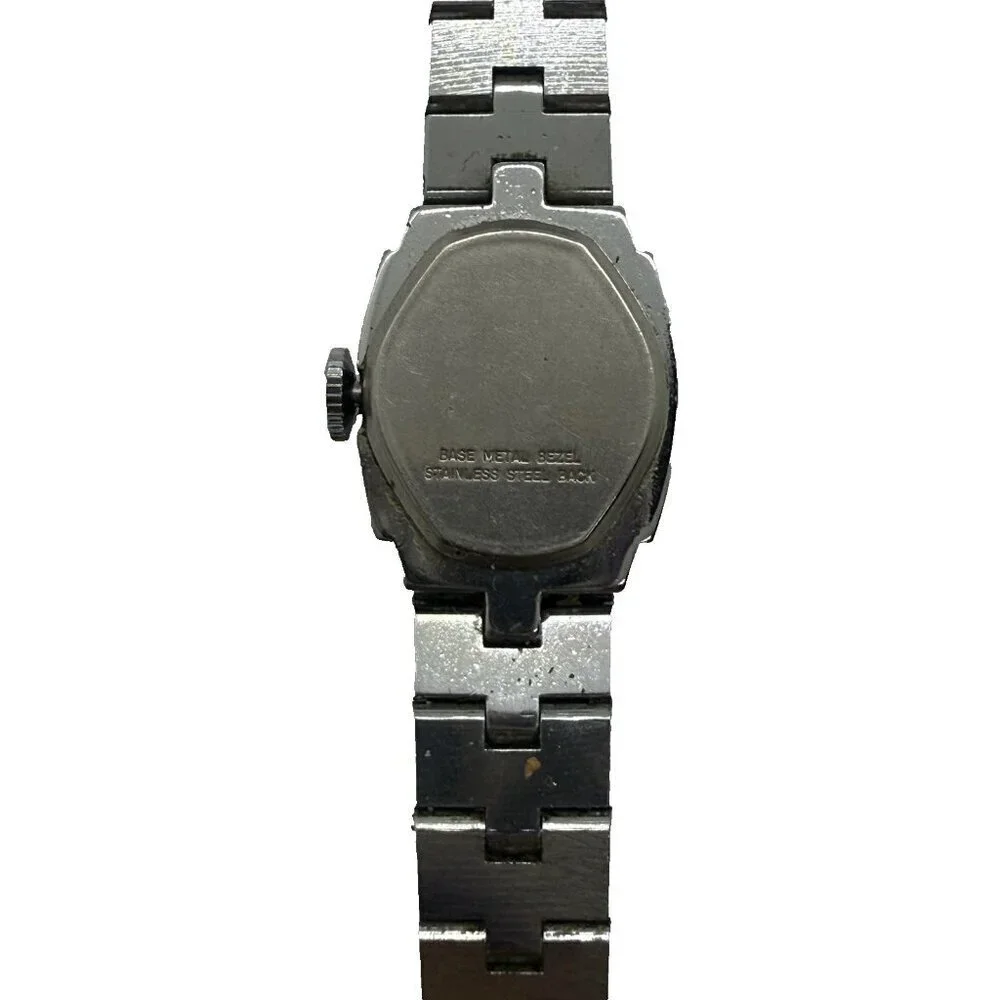 Vtg Timex Watch Women's 18mm Silver Tone Mechanical Manual Wind Square Stainless